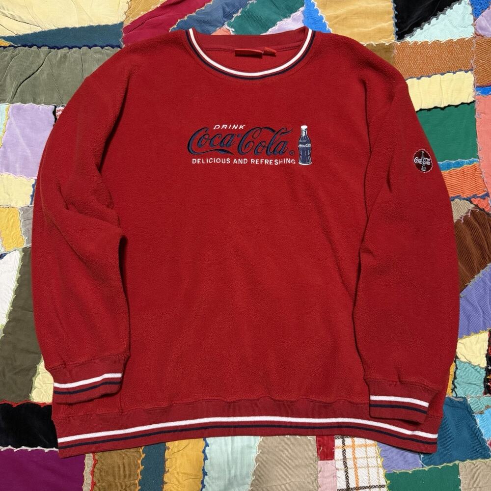 Vintage Coca Cola Red Fleece Embroidered Crewneck XL